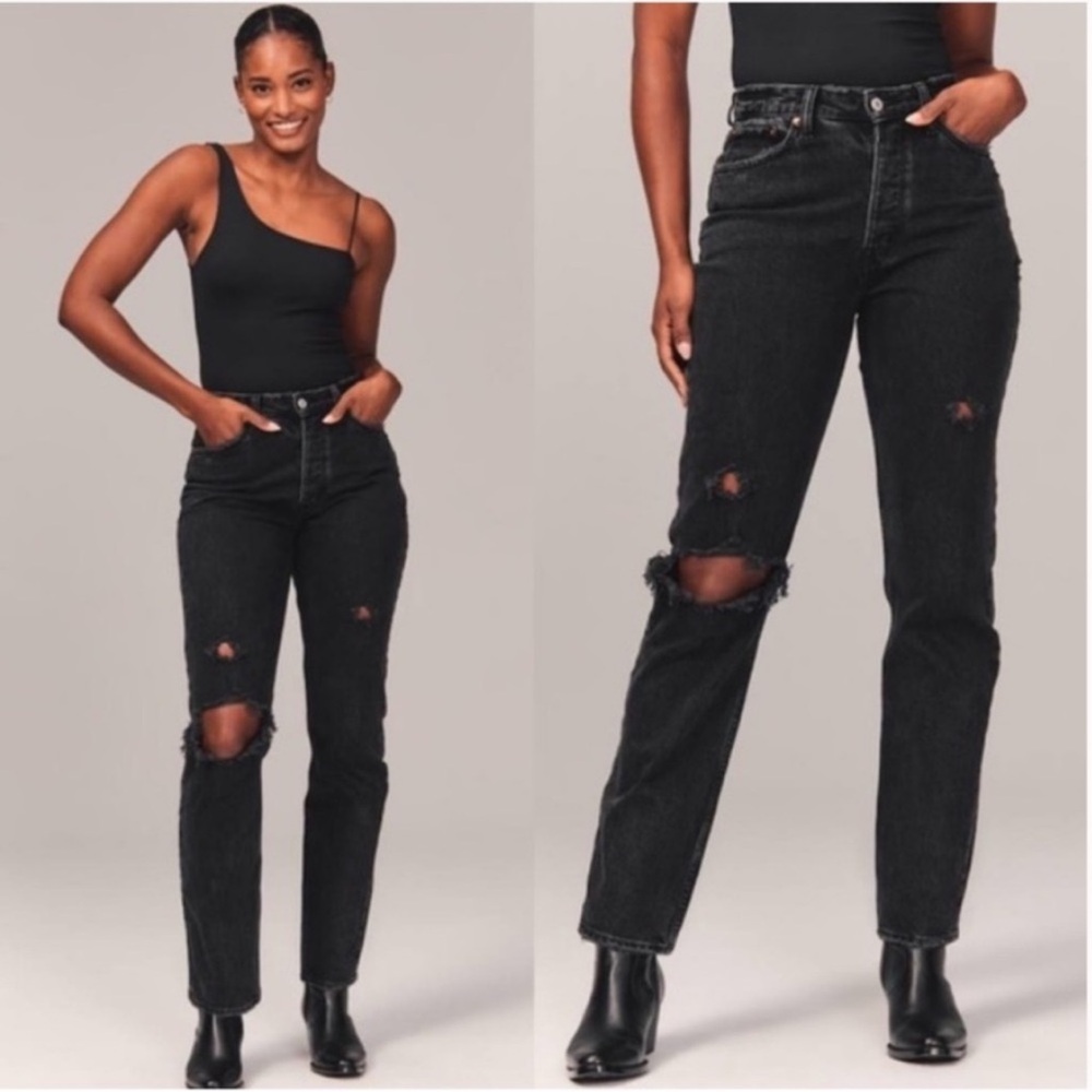 Abercrombie & Fitch Curve Live The Dad High Rise Jeans Denim Distressed Ripped